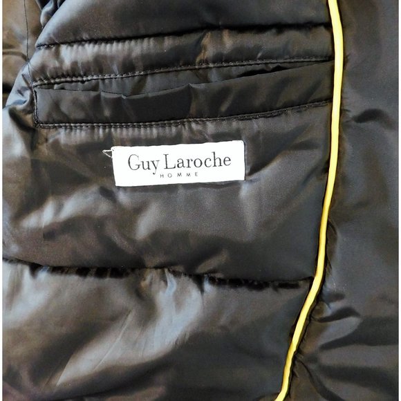 Guy Laroche Homme Puffer Winter Parka Jacket S Black Hooded Lined Long Sleeve - Picture 7 of 15